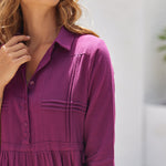 Zeagoo Women's Casual Lapel Neck Button Long Sleeve Drawstring Cotton Linen Shirt Dress