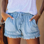 Zeagoo Denim Shorts Casual Drawstring Elastic Waist Summer Frayed Tencel Short Jeans With Pockets