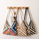 Boho Hand-Crocheted Color Block Hobo Shoulder Bag