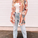 Zeagoo Women's Diamond Print Stripe Mid-Long Contrast Color Knit Cardigan