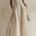 Apricot Minimalist Black Striped A-Line Maxi Dress