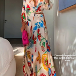 Vacation Tropical Floral Print Waist Tie Shirt & Maxi Skirt Boho Two Piece Set