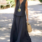 Zeagoo Women's Casual Sleeveless V-neck Vest with Elastic Waist Long Flowy Skirt Set