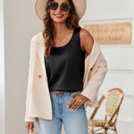 Zeagoo Silk Satin Tank Tops Scoop Neck Sleeveless Tops