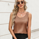 Zeagoo Silk Satin Tank Tops Scoop Neck Sleeveless Tops