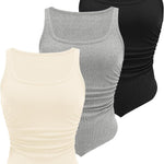Zeagoo Ribbed Tank Tops 3 Pack Scoop Neck Ruched Shirts
