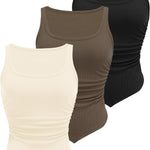 Zeagoo Ribbed Tank Tops 3 Pack Scoop Neck Ruched Shirts