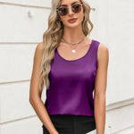 Zeagoo Silk Satin Tank Tops for Women Scoop Neck Sleeveless Tops