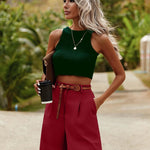 Zeagoo Shorts Casual Elastic High Waist Wide Leg Short Trousers (DE Only)