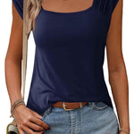 Zeagoo Square Neck Casual Cap Sleeve Shirt