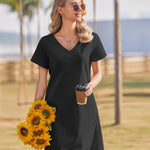 Zeagoo Damen Baumwolle Kleider Casual mit Taschen A-Linie Einfarbig (DE Only)