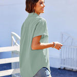 Zeagoo Linen Shirts Cotton Short Sleeve V Neck Collared Blouses