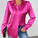 Zeagoo Satin Blouses Casual Long Sleeve Button Down Silk Shirts