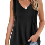 Zeagoo Pleated Tank Tops Loose Fit V Neck Sleeveless Tops