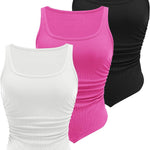 Zeagoo Ribbed Tank Tops 3 Pack Scoop Neck Ruched Shirts