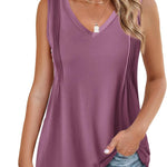 Zeagoo Pleated Tank Tops Loose Fit V Neck Sleeveless Tops