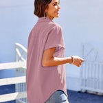 Zeagoo Linen Shirts Cotton Short Sleeve V Neck Collared Blouses