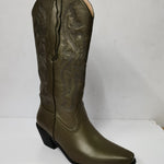 Embroidered Pointed Toe Thick Heel Western Boots