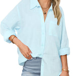 Zeagoo Linen Button Down Shirts  Long Sleeve Cotton Gauze Tops