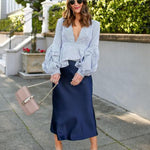 Zeagoo Satin Skirt Long High-Waisted Skirt Elegant Silk Midi Skirt (DE Only)