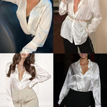 Zeagoo Women Satin Button Down Shirt Long Sleeve Tops