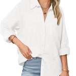 Zeagoo Linen Button Down Shirts  Long Sleeve Cotton Gauze Tops