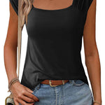 Zeagoo Square Neck Casual Cap Sleeve Shirt
