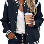 Zeagoo Women's Bomber Jacket Casual Striped Button Down Coat