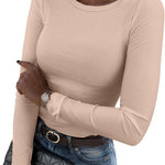 Zeagoo Langarmshirt Damen Rundhals Basic T-Shirt