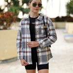 Zeagoo Women Flannel Shacket Jacket Plaid Button Down Shirt