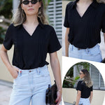 Zeagoo Short Sleeve Polo T Shirts Pleated V Neck Tee