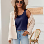 Zeagoo Silk Satin Tank Tops for Women Scoop Neck Sleeveless Tops