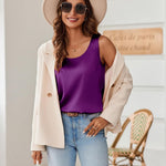 Zeagoo Silk Satin Tank Tops for Women Scoop Neck Sleeveless Tops