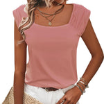 Zeagoo Square Neck Casual Cap Sleeve Shirt