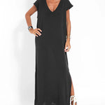Zeagoo Women's Casual V-neck Short Sleeve Loose Fit Slit Dress