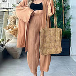 Zeagoo Women's Casual Comfort Set Loose Cardigan Top & High-Waist Wide-Leg Pants with Pockets