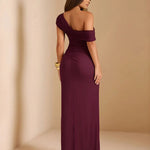 One Shoulder Ruched Decor Fit Maxi Dress