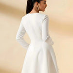 Gold Button Pleated Peplum-Hem Blazer Dress