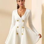 Gold Button Pleated Peplum-Hem Blazer Dress