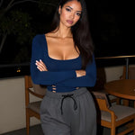 Navy Square Neck Hollow Out Top
