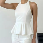 White Halter Neck Peplum Blouse