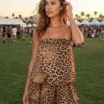 Brown Leopard Print Strapless Relaxed Mini Tube Dress