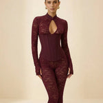 Lace Mandarin Collar Keyhole Corset Waist Jumpsuit