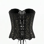 Black Strapless Lace Embroidered Sheer Corset Crop Top