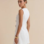 White Round Neck Sleeveless Gold Button Mini Dress