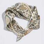 Vintage Green Beige Paisley Print Lightweight Square Retro Scarf