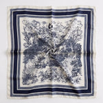 Navy Blue Toile De Jouy Landscape Print Square Scarf