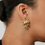 Gold Layered Floral Statement Drop Earrings