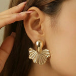 Gold Teardrop Fan Statement Stud Earrings