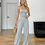Gray Solid Halter Neck Wide Leg Jumpsuit